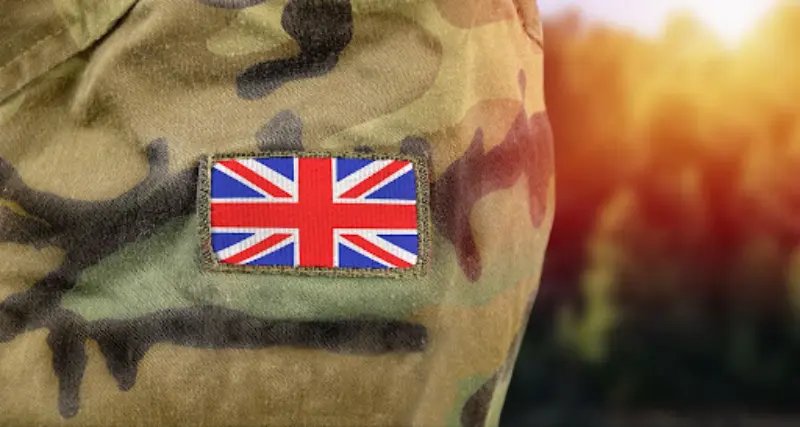 Army uniform showing sleeve with the union jack on it