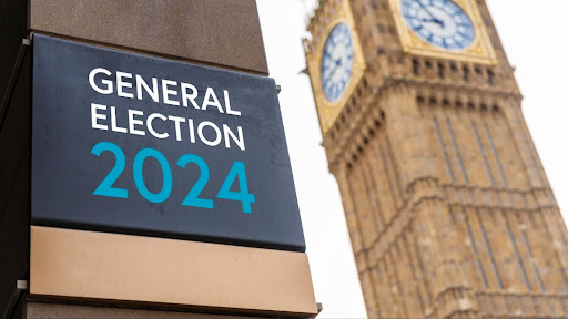General Election 2024 sign with big ben in background