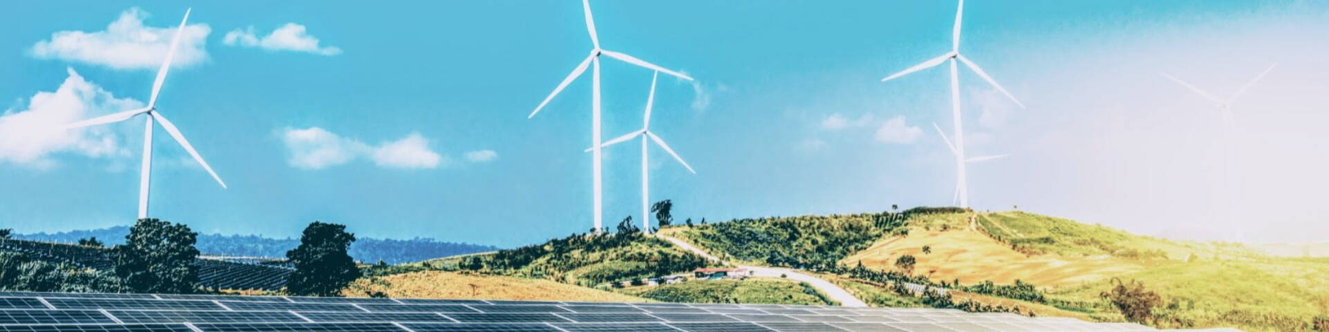 solar farm and wind turbines